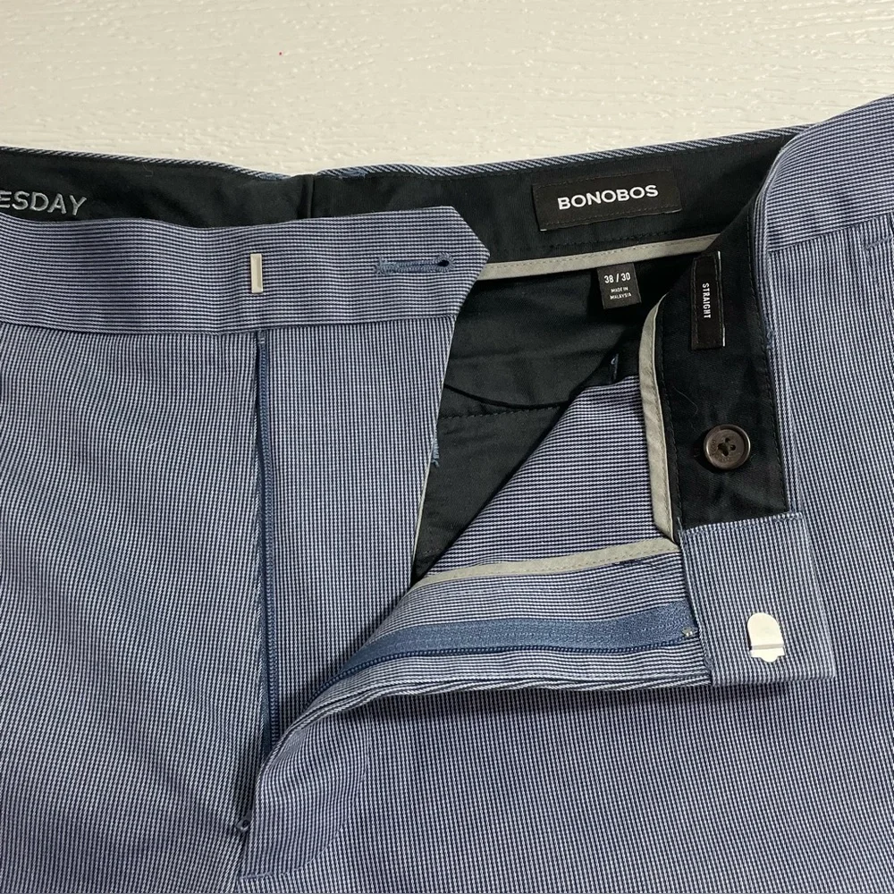 Bonobos Men’s Tuesday Pants Size 38x30 Straight‎ Navy Micro Houndstooth Trousers